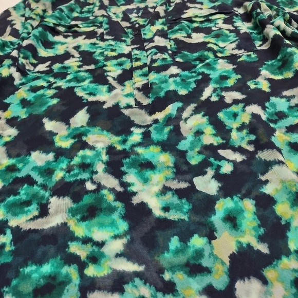 Apt. 9 Navy Blue & Teal Sheer 3/4 Sleeves Blouse Size L - Picture 10 of 12